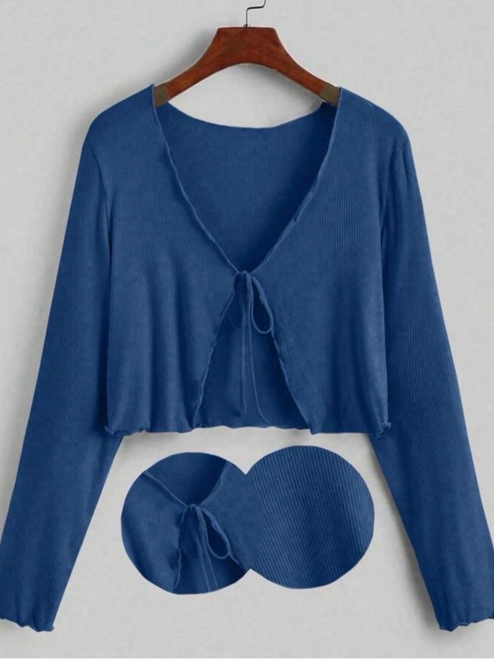 (NEW) Hollister Blue Ribbed Tie-Front Cropped Cardigan